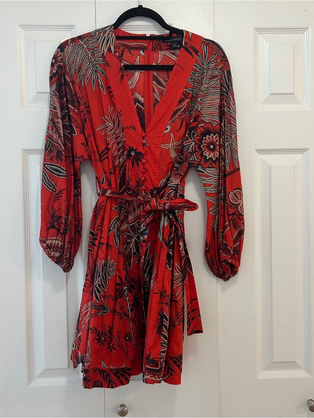 Banana Republic Red Floral Wrap Mini Dress